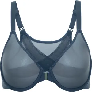 DELIMIRA Women's Cosnufy Posture Front Closure Bras Sheer Mesh Plus Size Underwire Unlined Bra