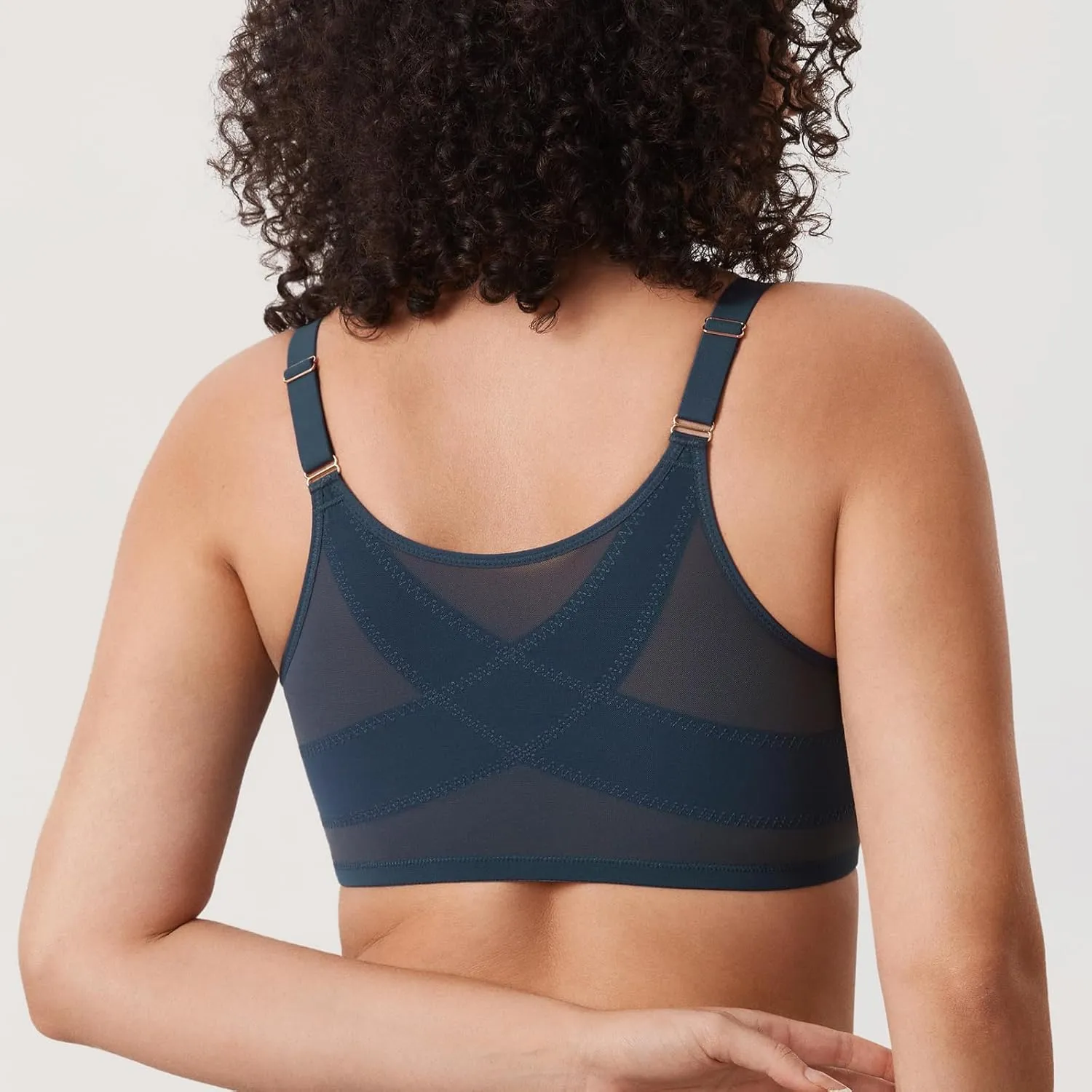 DELIMIRA Women's Cosnufy Posture Front Closure Bras Sheer Mesh Plus Size Underwire Unlined Bra