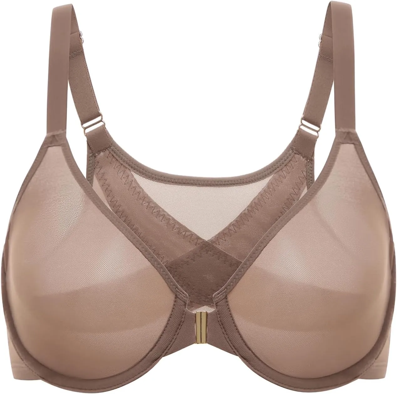 DELIMIRA Women's Cosnufy Posture Front Closure Bras Sheer Mesh Plus Size Underwire Unlined Bra