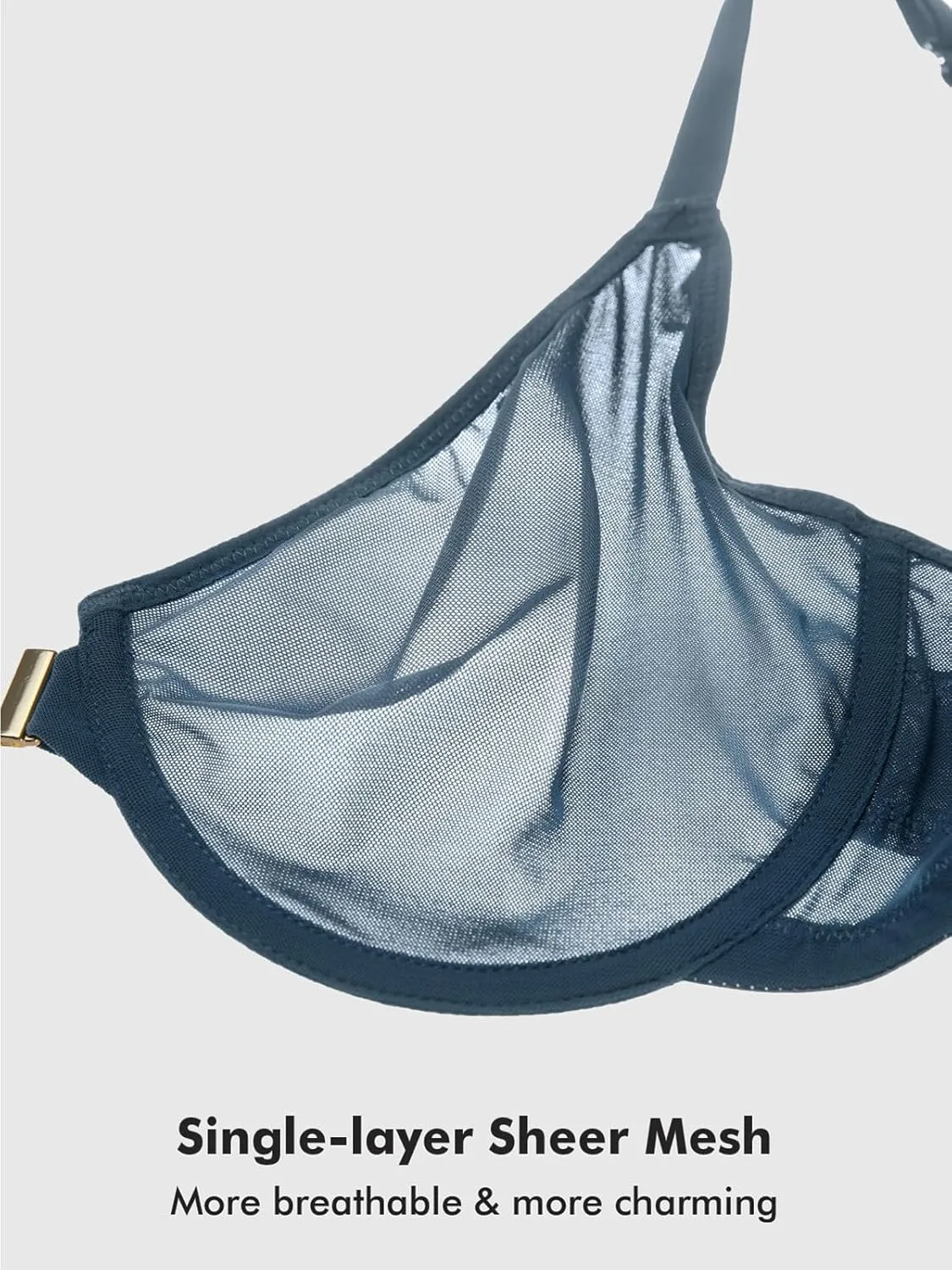 DELIMIRA Women's Cosnufy Posture Front Closure Bras Sheer Mesh Plus Size Underwire Unlined Bra