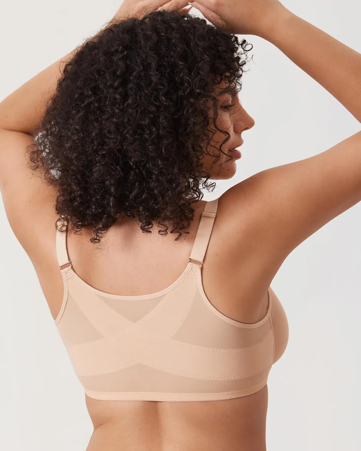 DELIMIRA Women's Cosnufy Posture Front Closure Bras Sheer Mesh Plus Size Underwire Unlined Bra