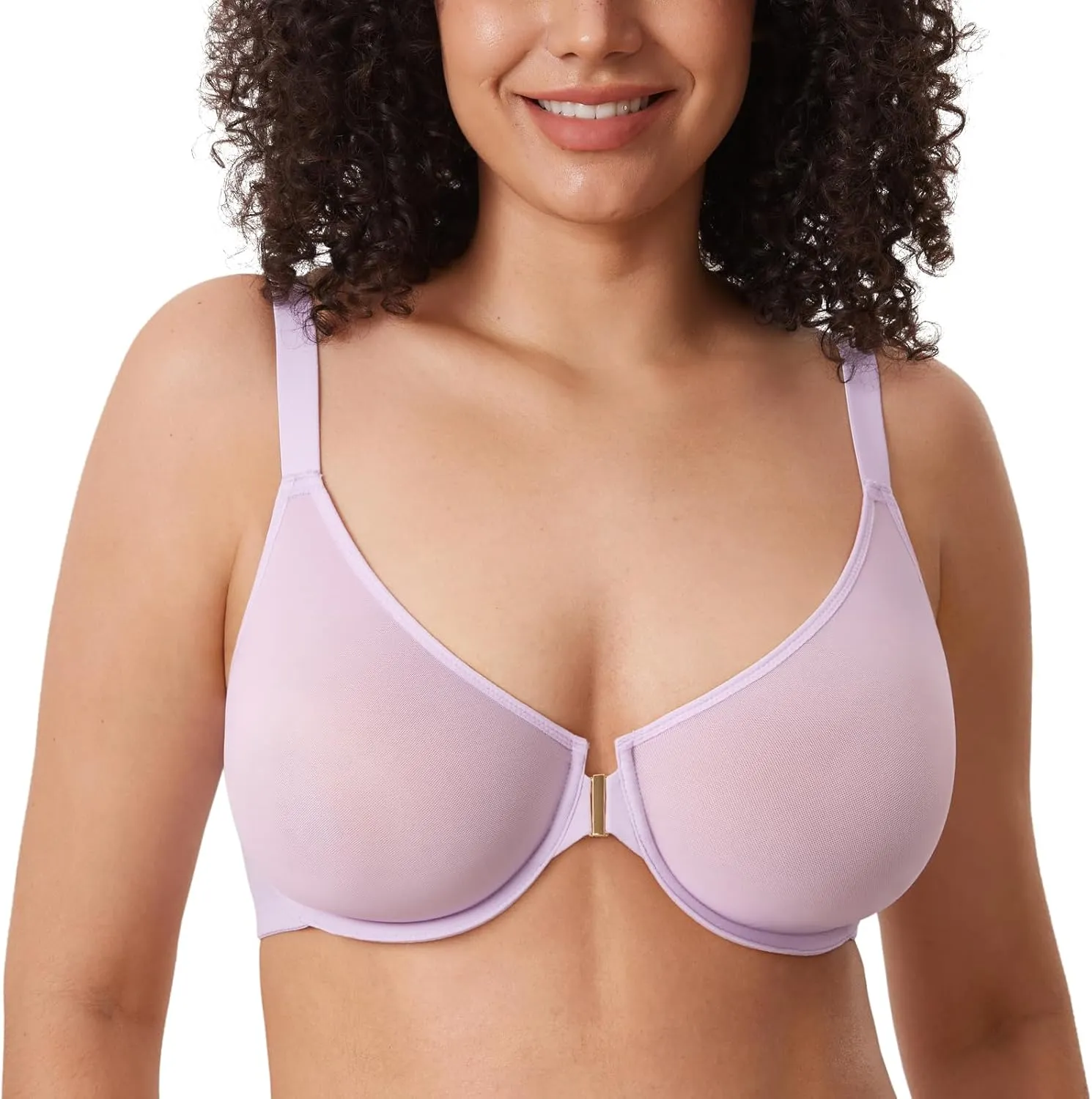 DELIMIRA Women's Cosnufy Posture Front Closure Bras Sheer Mesh Plus Size Underwire Unlined Bra