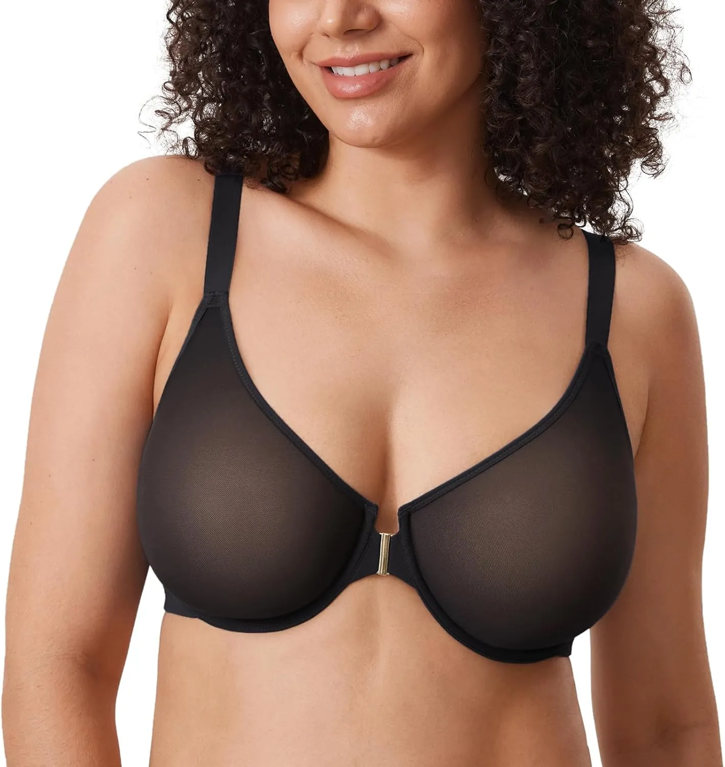 DELIMIRA Women's Cosnufy Posture Front Closure Bras Sheer Mesh Plus Size Underwire Unlined Bra