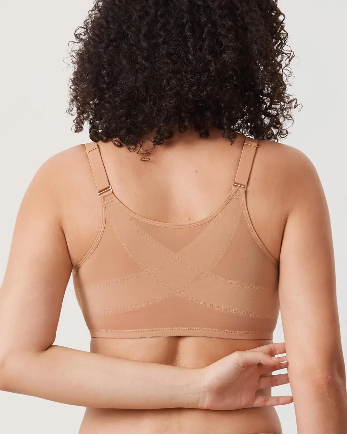 DELIMIRA Women's Cosnufy Posture Front Closure Bras Sheer Mesh Plus Size Underwire Unlined Bra