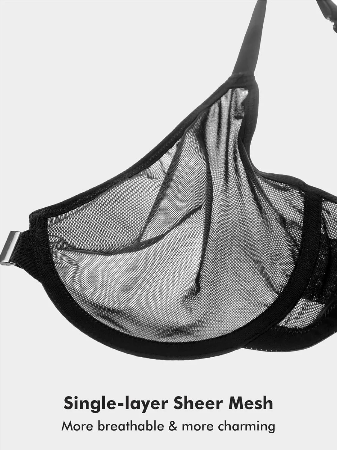 DELIMIRA Women's Cosnufy Posture Front Closure Bras Sheer Mesh Plus Size Underwire Unlined Bra