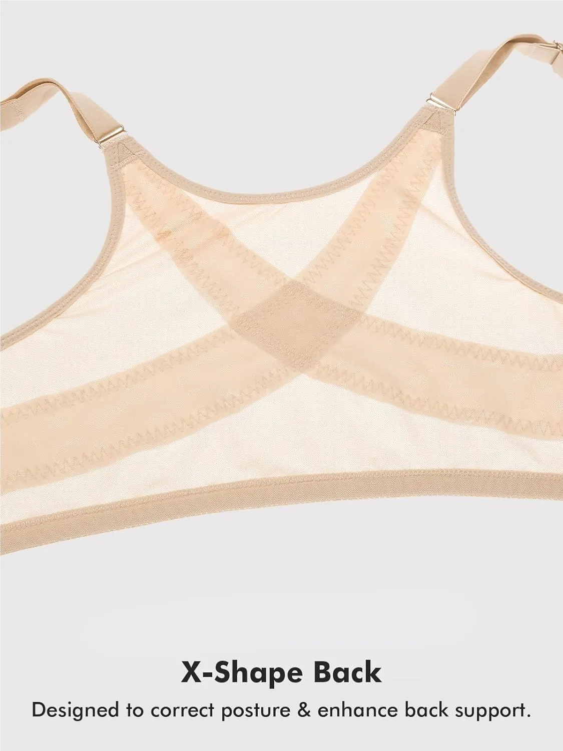 DELIMIRA Women's Cosnufy Posture Front Closure Bras Sheer Mesh Plus Size Underwire Unlined Bra