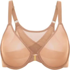 DELIMIRA Women's Cosnufy Posture Front Closure Bras Sheer Mesh Plus Size Underwire Unlined Bra