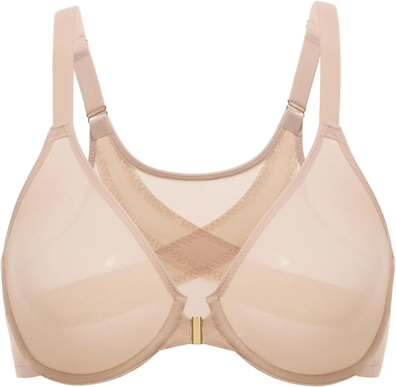 DELIMIRA Women's Cosnufy Posture Front Closure Bras Sheer Mesh Plus Size Underwire Unlined Bra