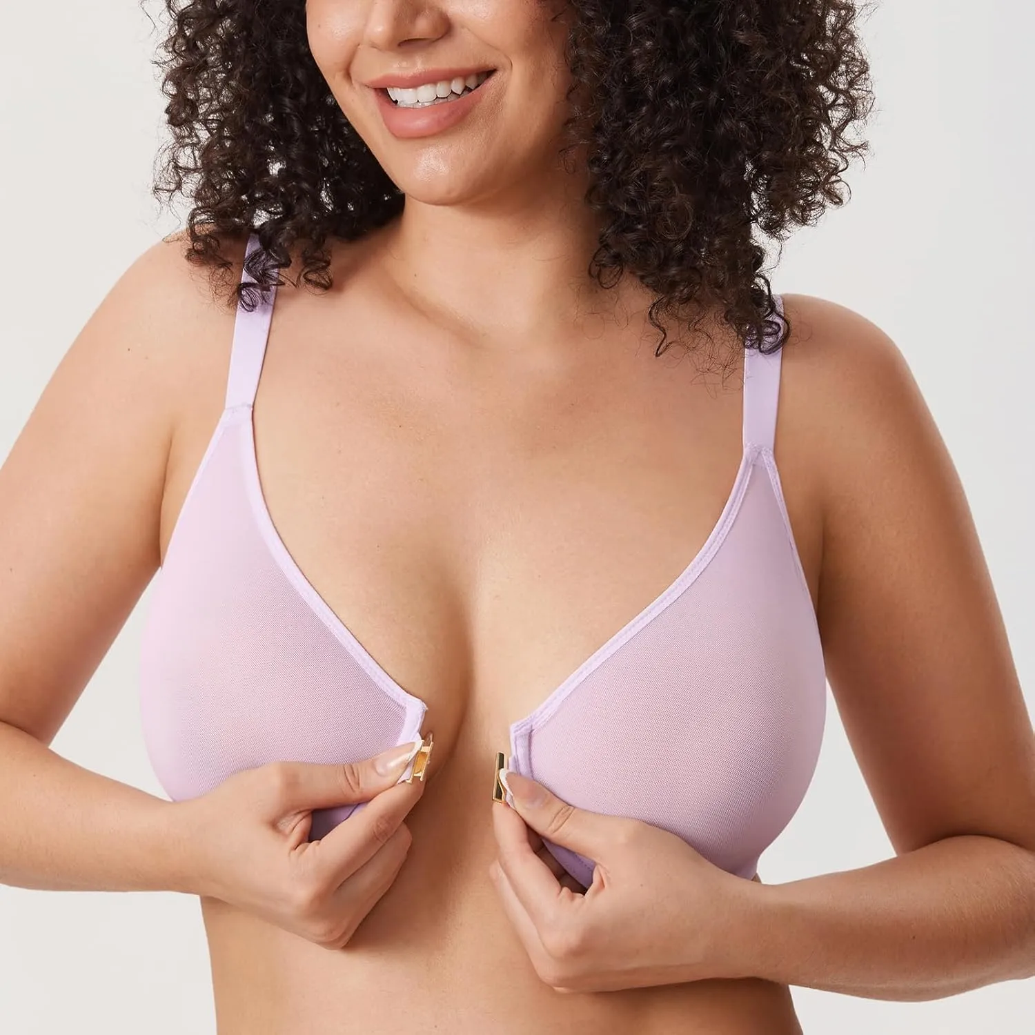 DELIMIRA Women's Cosnufy Posture Front Closure Bras Sheer Mesh Plus Size Underwire Unlined Bra