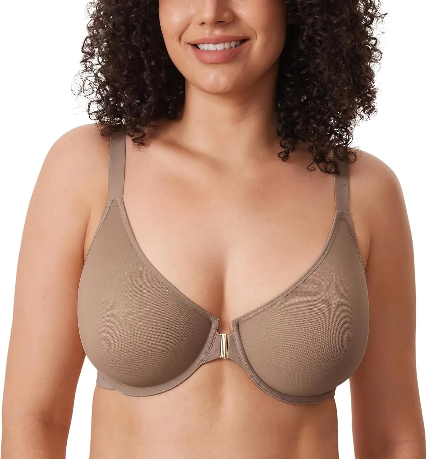 DELIMIRA Women's Cosnufy Posture Front Closure Bras Sheer Mesh Plus Size Underwire Unlined Bra