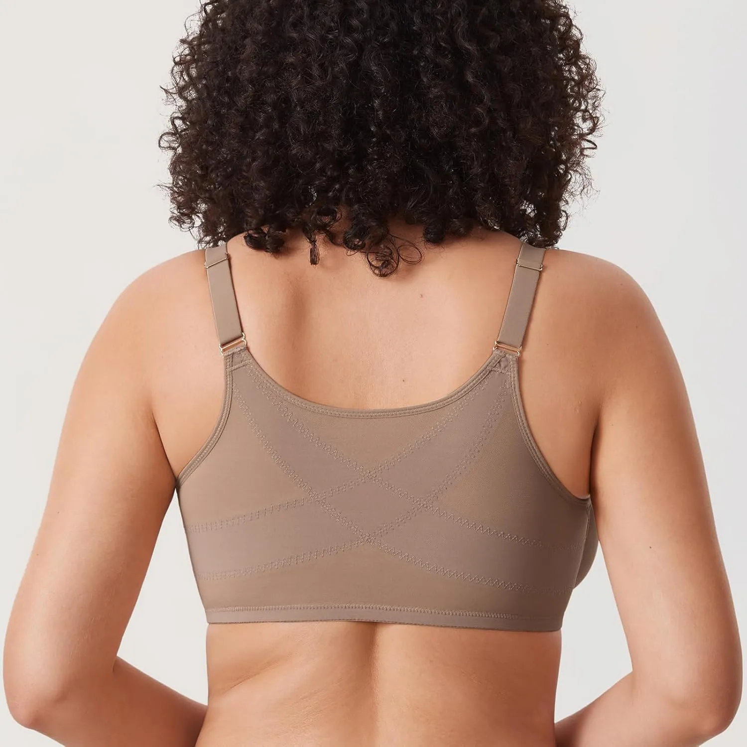 DELIMIRA Women's Cosnufy Posture Front Closure Bras Sheer Mesh Plus Size Underwire Unlined Bra
