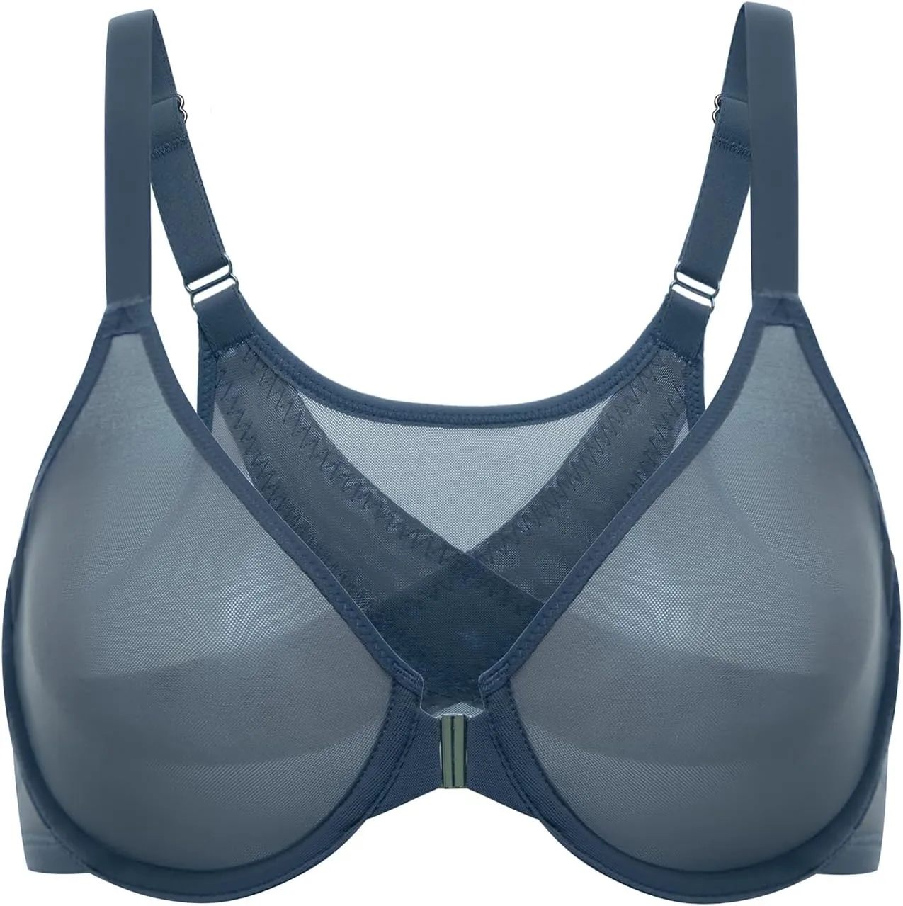 DELIMIRA Women's Cosnufy Posture Front Closure Bras Sheer Mesh Plus Size Underwire Unlined Bra