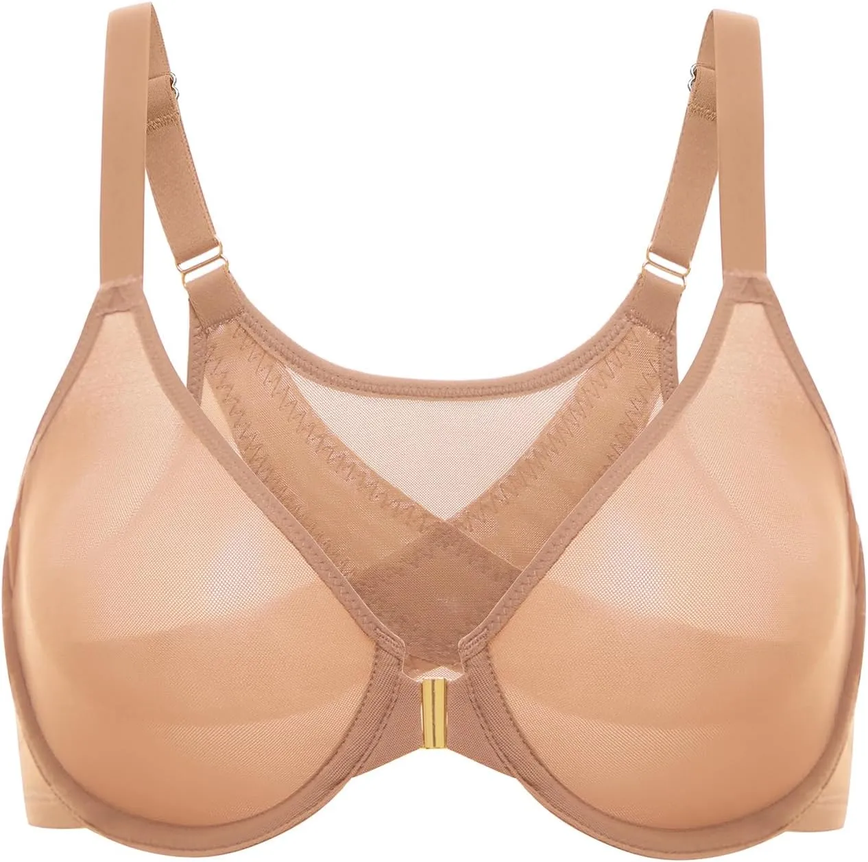 DELIMIRA Women's Cosnufy Posture Front Closure Bras Sheer Mesh Plus Size Underwire Unlined Bra