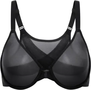 DELIMIRA Women's Cosnufy Posture Front Closure Bras Sheer Mesh Plus Size Underwire Unlined Bra