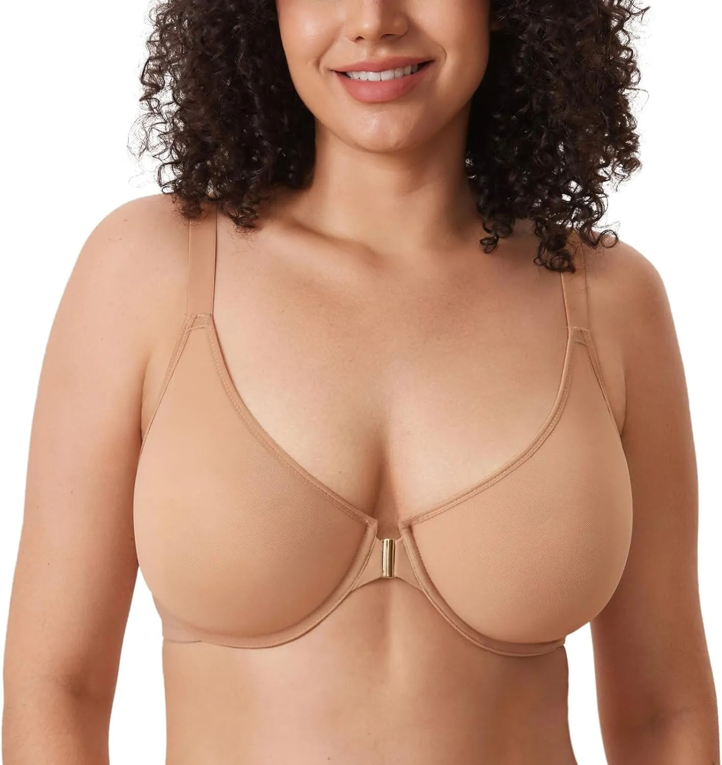 DELIMIRA Women's Cosnufy Posture Front Closure Bras Sheer Mesh Plus Size Underwire Unlined Bra