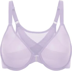 DELIMIRA Women's Cosnufy Posture Front Closure Bras Sheer Mesh Plus Size Underwire Unlined Bra