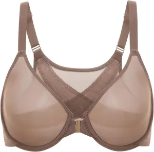 DELIMIRA Women's Cosnufy Posture Front Closure Bras Sheer Mesh Plus Size Underwire Unlined Bra