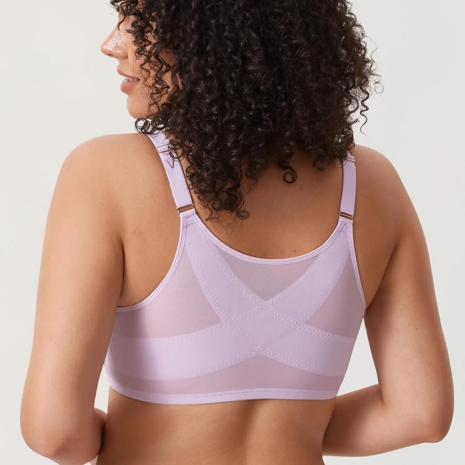 DELIMIRA Women's Cosnufy Posture Front Closure Bras Sheer Mesh Plus Size Underwire Unlined Bra
