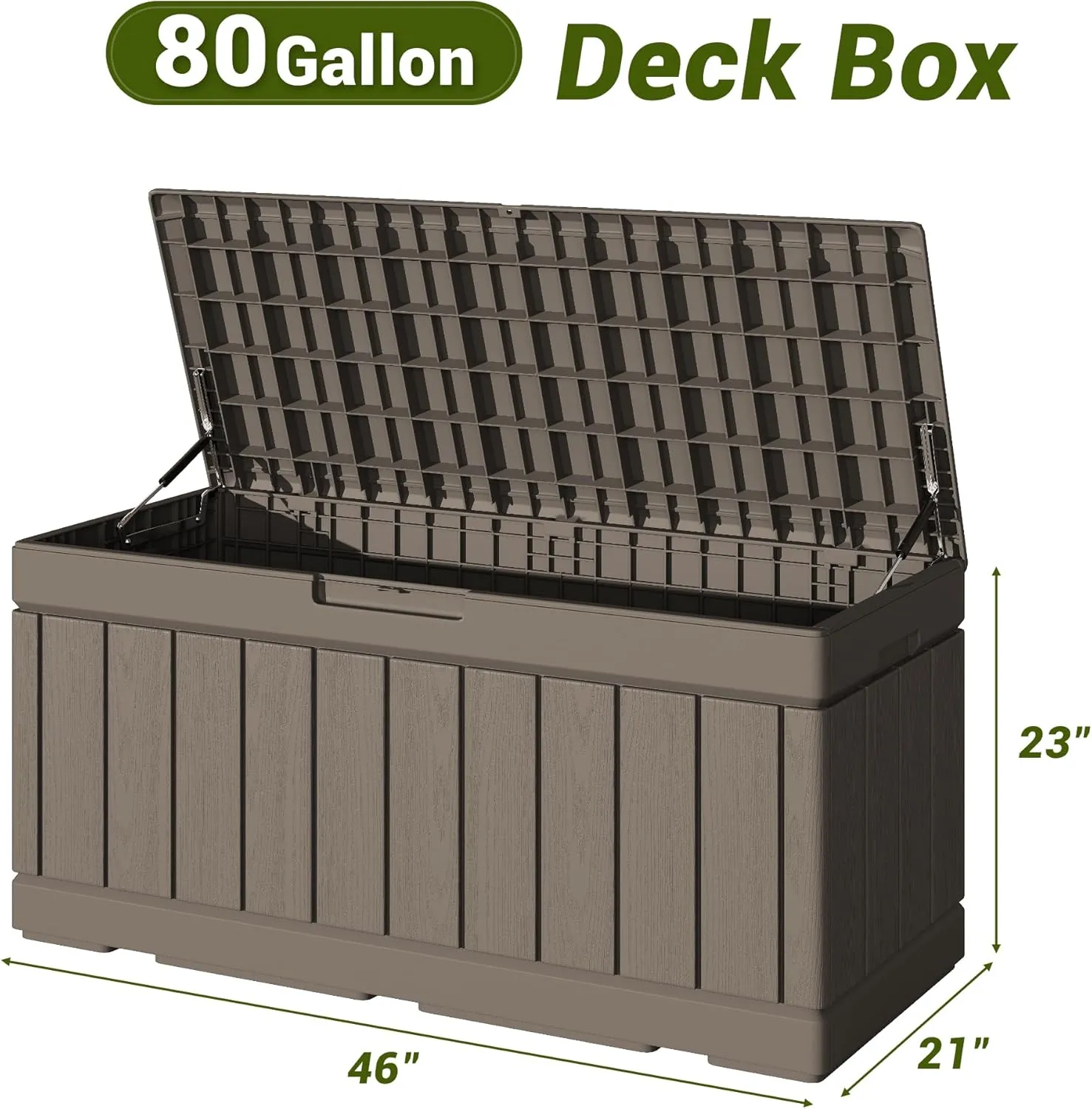 Devoko 80 Gallon Deck Box, Waterproof Resin Outdoor Storage Box for Outside and Patio, Outdoor Storage Bench Lockable for Patio Furniture, Garden Tools and Pool Supplies (Light Brown, 80 Gallon)