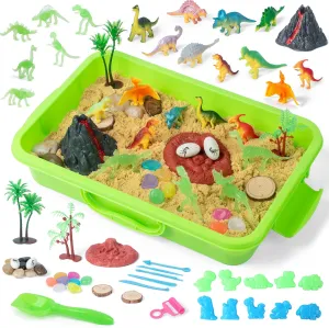 Dinosaur Sensory Bin Toy for Toddlers and Play Sand Set for Kids Include Glow in The Dark Dinosaur Ages 3-6 