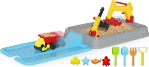 Dirt Diggers Excavator Sandbox for Kids, Toddler Construction Sand Box with Lid, Beach Toys for Outdoor Indoor Play Sensory Gifts for Boys Girls Ages 3 