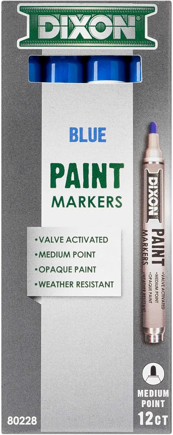 Dixon Industrial Paint Markers, Medium Tip, Box of 12 Markers, Blue (80228)