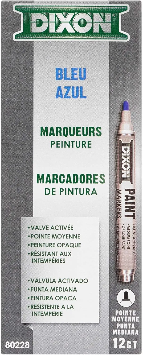 Dixon Industrial Paint Markers, Medium Tip, Box of 12 Markers, Blue (80228)