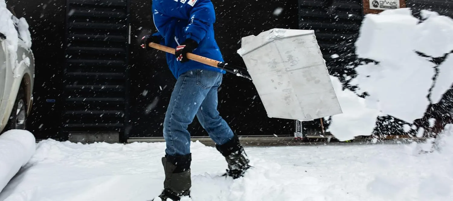 DMOS Alpha 4 Snow Shovel – Heavy-Duty Aircraft Aluminum (Metal) Pusher/Scoop, for Sidewalk Driveway with Collapsible Handle for Emergency Extra-Large Snow Shovel Tool for Truck or Car