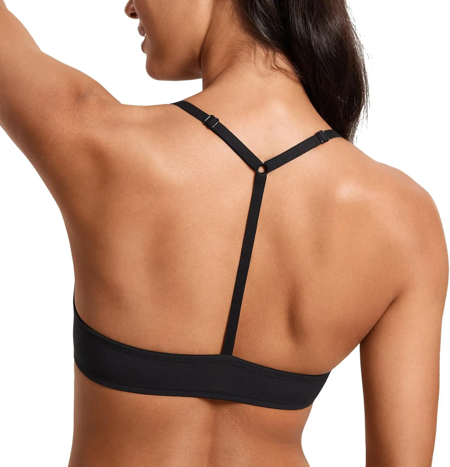 DOBREVA Women's Mesh Front Closure Racerback Bra Lace Trim Unlined Underwire Sexy Plunge Sheer Bras Y Back