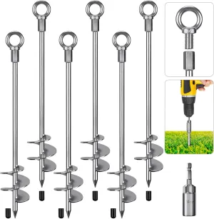 Dolibest 30" Heavy-Duty Ground Anchors Screw in, 3" Wide Spiral Earth Anchors for Swing Set, Wind Resistant Mobile Home, Trampoline, Sheds - Fully Welded Ground Anchors-Set of 6