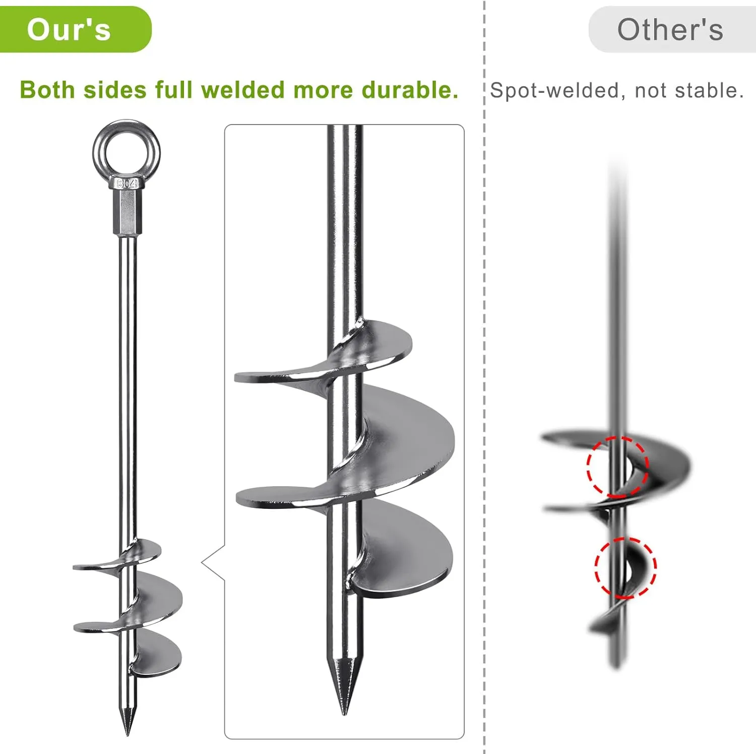 Dolibest 30" Heavy-Duty Ground Anchors Screw in, 3" Wide Spiral Earth Anchors for Swing Set, Wind Resistant Mobile Home, Trampoline, Sheds - Fully Welded Ground Anchors-Set of 6
