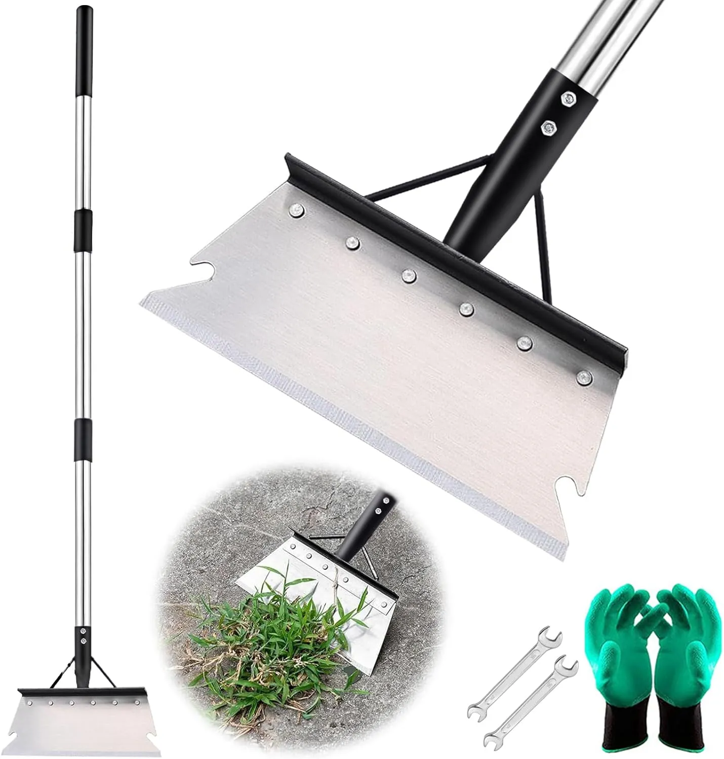 DOUBFIVSY Garden Cleaning Shovel, 54 Inch Multifunctional Flat Shovel Adjustable Long Handle Heavy Duty Garden Shovels Weed Scraper for Lawn Edging, Scraping, Weed and Ice Removal