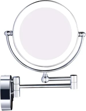 Double Sided Makeup Mirror with Lights and Magnification 8 Inch Brass Bathroom Wall-Mounted Led Vanity Mirror 360&Deg; Swivel Extendable Mirror Brass 5X (Color : Chrome, Size : 10X)