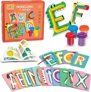 Dough Tools Alphabet A-Z 26 Modeling Dough Cards Learn Letters and Shapes with 4 Compound Multi Colors Dough for Kids Gift Ages 3 Years and Up