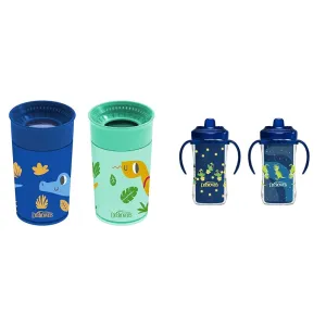 Dr. Brown's Milestones Cheers 360 Cup Spoutless Transition Cup & Milestones Hard Spout Insulated Sippy Cup with Handles, Blue, 10 oz, 2 Pack, 12m 