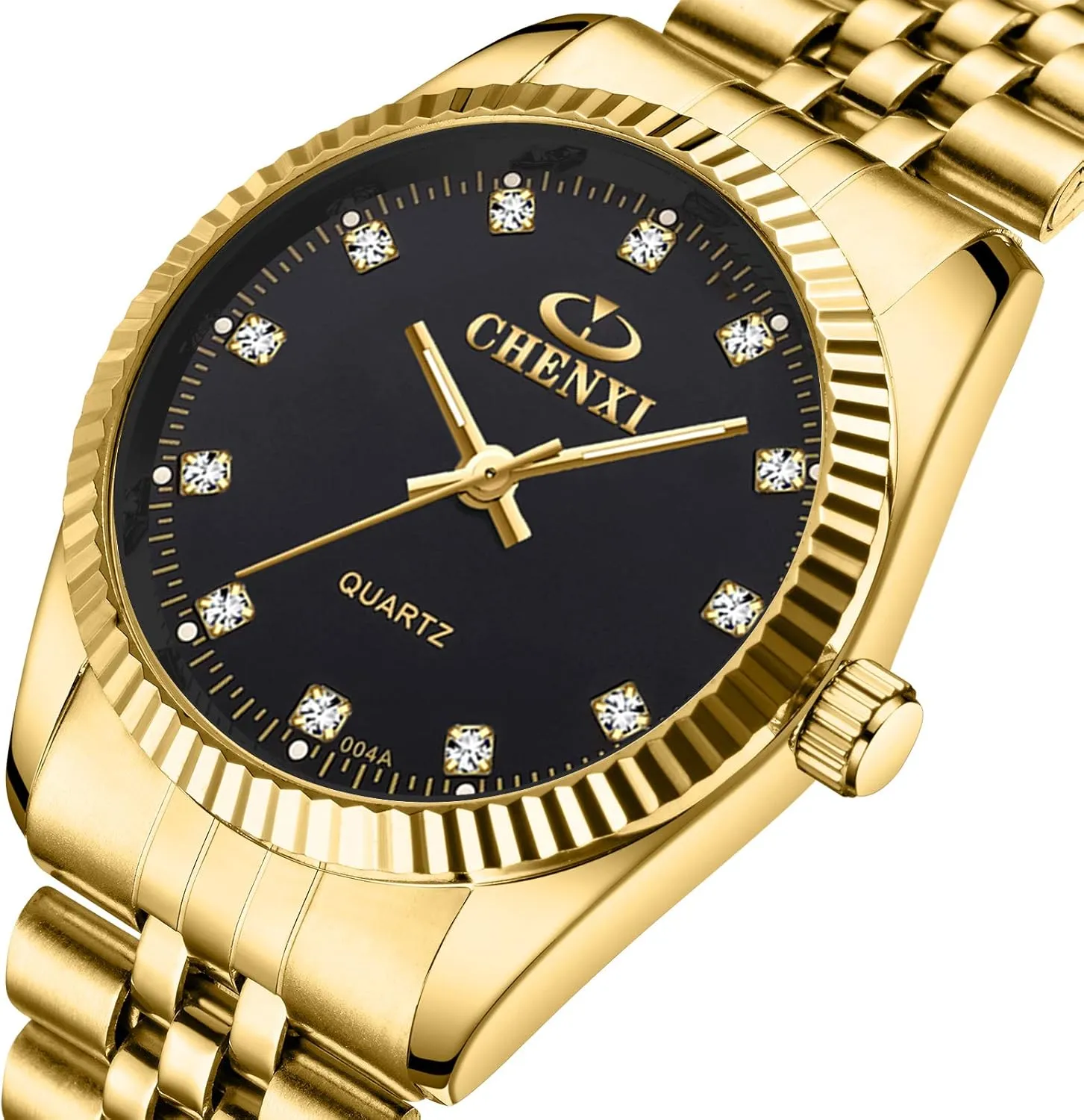 DREAMING Q&P Fq-043 Classic Golden Stainless Steel Male Female Crystals Quartz Wrist Watches for Man Woman Gold