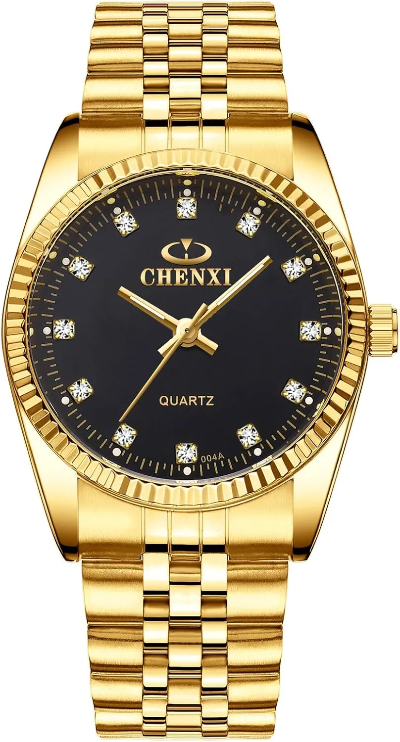 DREAMING Q&P Fq-043 Classic Golden Stainless Steel Male Female Crystals Quartz Wrist Watches for Man Woman Gold