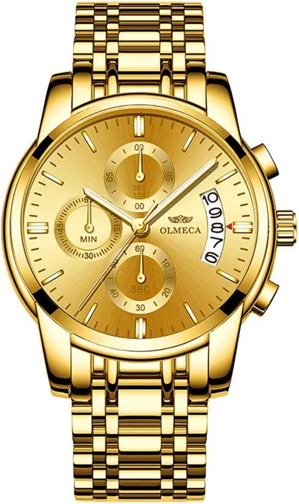 DREAMING Q&P Men's Watches Luxury Fashion Casual Dress Chronograph Waterproof Military Quartz Wristwatches for Men Stainless Steel Band Gold Black