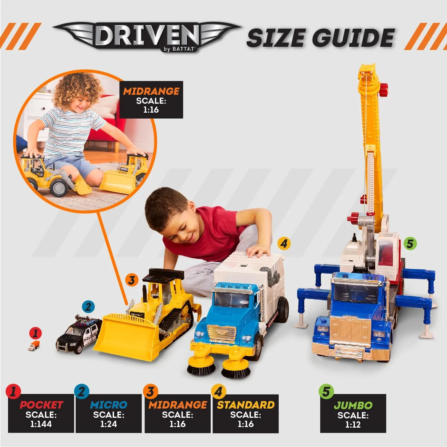 Driven by Battat – 18" Front End Loader Toy Trucks – Big Wheel Loader for Indoor&Outdoor Play – Construction Sandbox Toys – Realistic Engine Sound & Multiple Moving Parts – Gift for Kids Ages 3 