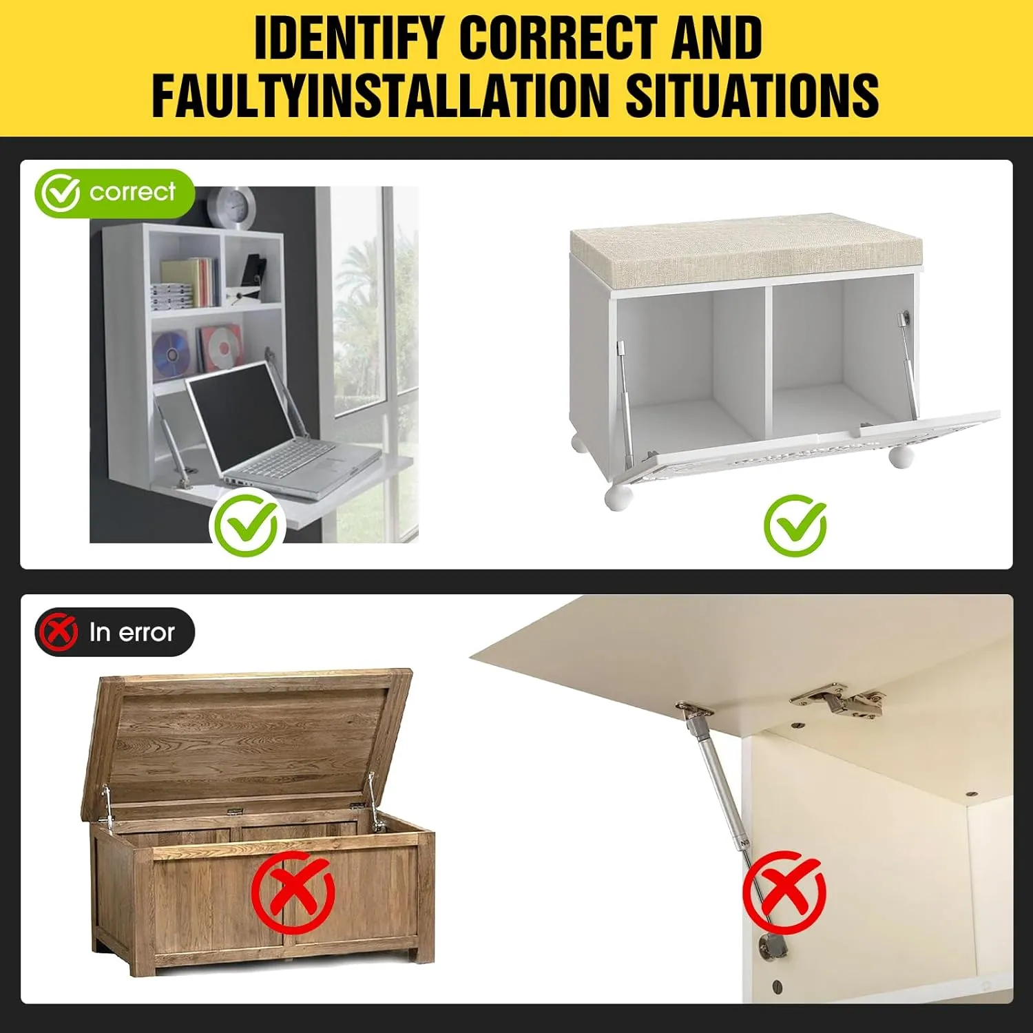 Drop Down Gas Struts,Gas Spring Hinge,for Cabinet and Desk Downward Flap Slowly Down,with 90 Degree Page Turning axis,Only Open Down The Door