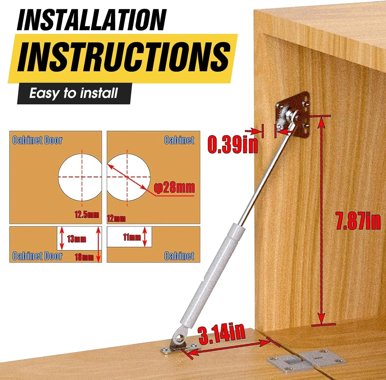 Drop Down Gas Struts,Gas Spring Hinge,for Cabinet and Desk Downward Flap Slowly Down,with 90 Degree Page Turning axis,Only Open Down The Door