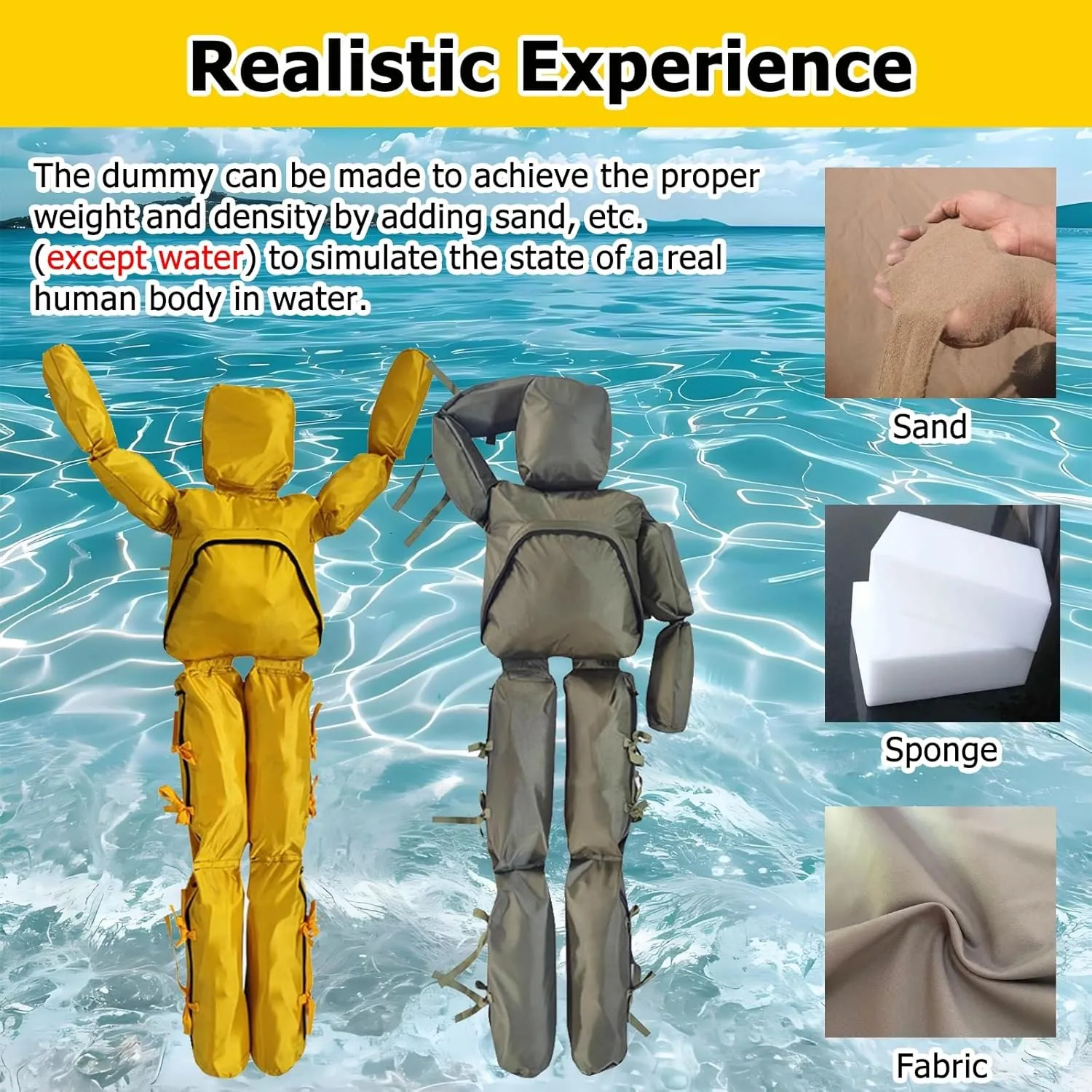 Drowning Drill Model for School/Community, 170 175 CM Tall Water Life-Saving Training Dummy, Adjustable Swimming Training Dummy, Double Waterproof Oxford Cloth