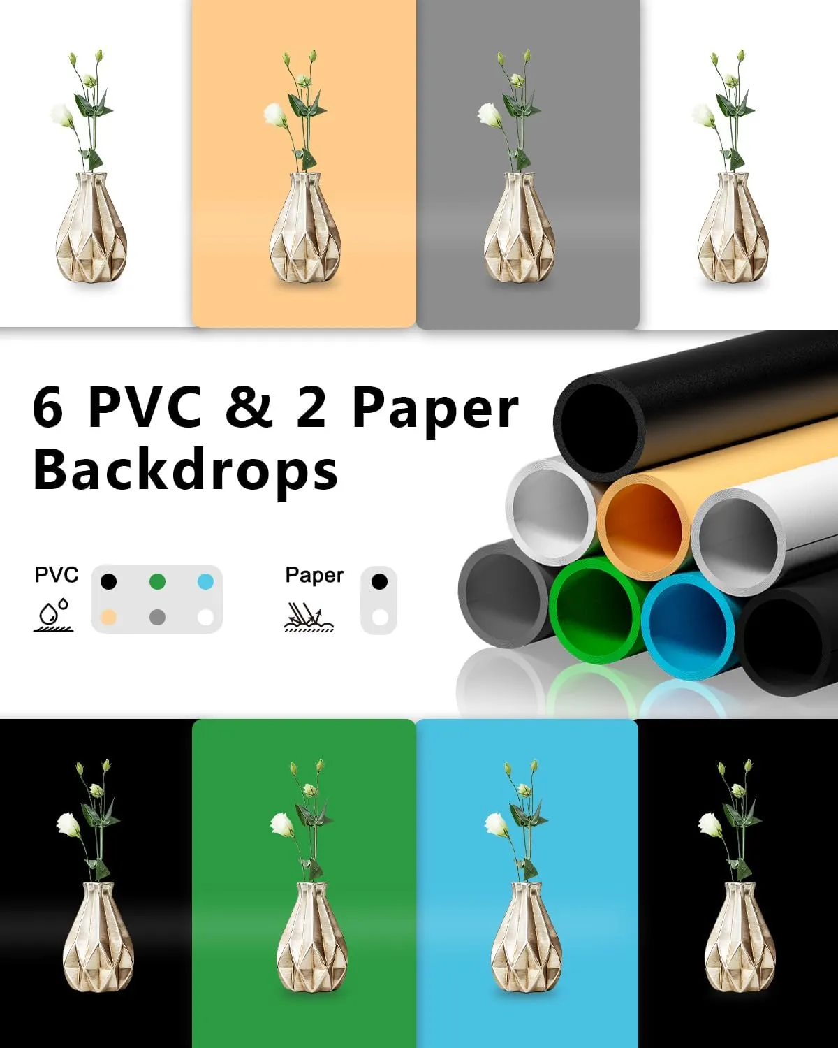 DUCLUS Light Box Photography, 16x16 inch Portable Photo Studio Box with 160 LED Dimmable Lights, 6 PVC & 2 Paper Backdrops for Product Photography.
