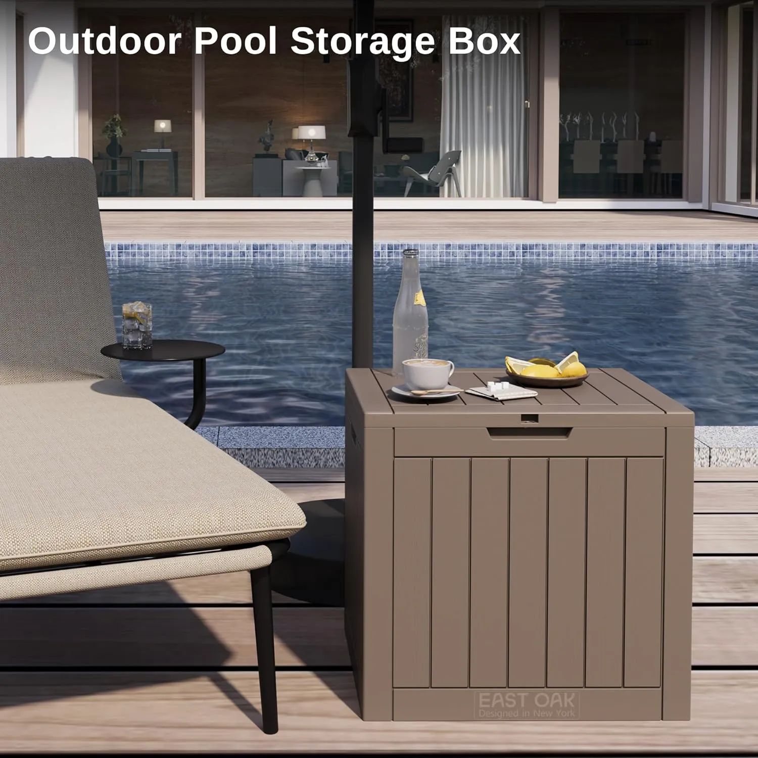 EAST OAK Outdoor Storage Box, 31 Gallon Deck Box, Waterproof Resin Storage Bin for Patio Cushions, Gardening Tools, Pool Accessories, Lockable, UV Resistant, Brown