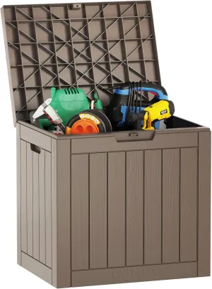 EAST OAK Outdoor Storage Box, 31 Gallon Deck Box, Waterproof Resin Storage Bin for Patio Cushions, Gardening Tools, Pool Accessories, Lockable, UV Resistant, Brown
