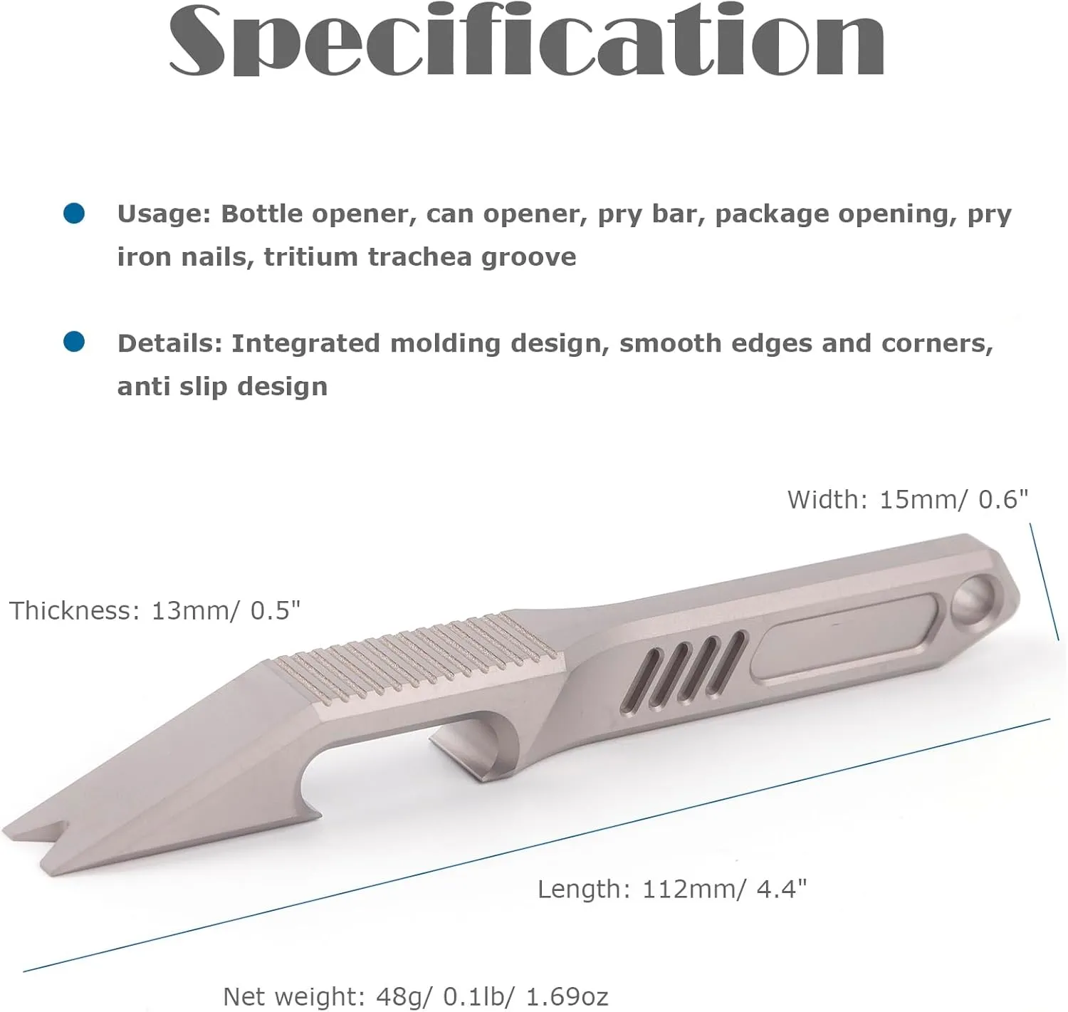 EDC Pry Bar Bottle/Can/Box Opener 6-in-1 Multi Tool 4.4" Titanium Nail Puller Prybar Screwdriver with Lanyard Hole