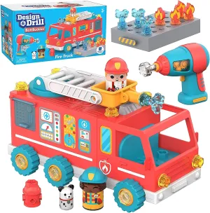 Educational Insights Design & Drill Bolt Buddies Fire Truck - Construction Toys & Toddler Tools, Kids Tool Set with Real Electric Drill Toy, Take Apart STEM Set, Building Kit & Gift for Ages 3 