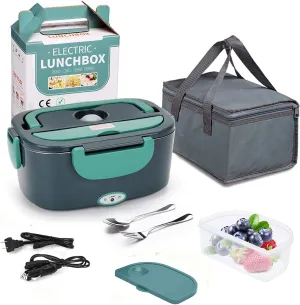Electric Lunch Box Food Heater,3 in 1 Portable Faster Food Warmer with 1.5L Removable Stainless Steel Container for Car/Truck/Home Work Adults, 12v/24v/110v/80w (Dark Green)