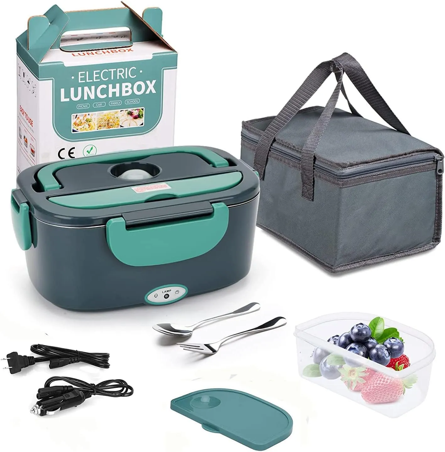Electric Lunch Box Food Heater,3 in 1 Portable Faster Food Warmer with 1.5L Removable Stainless Steel Container for Car/Truck/Home Work Adults, 12v/24v/110v/80w (Dark Green)