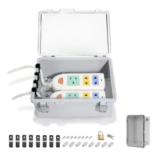 Electrical Box Outdoor ABS Plastic Dustproof Waterproof IP67 Outdoor/Indoor Electrical Outlet Tool Box with Clear Cover with 2 Cable Glands Grey